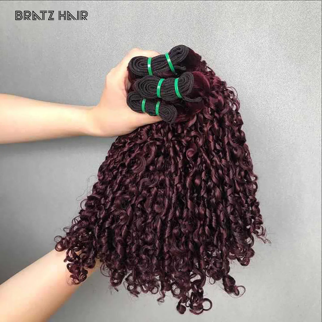 14A Super Double Drawn #99j Pixie Curly Human Hair Bundles Dark Bungundy Curly Bundles for Wig Making 13x4 Frontal 4x4 Closure
