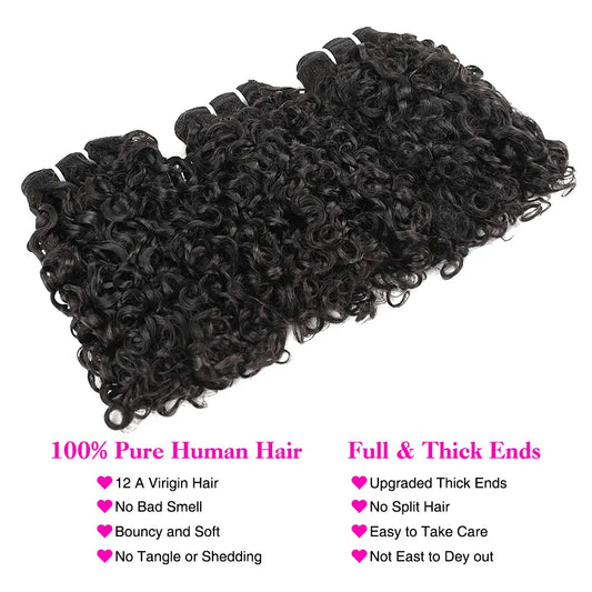12A Pixie Curls Bundles Bouncy Afro Kinky Curly Hair 3 Bundles Deal Human Hair Weave Extension Natural Color Bundles for Women