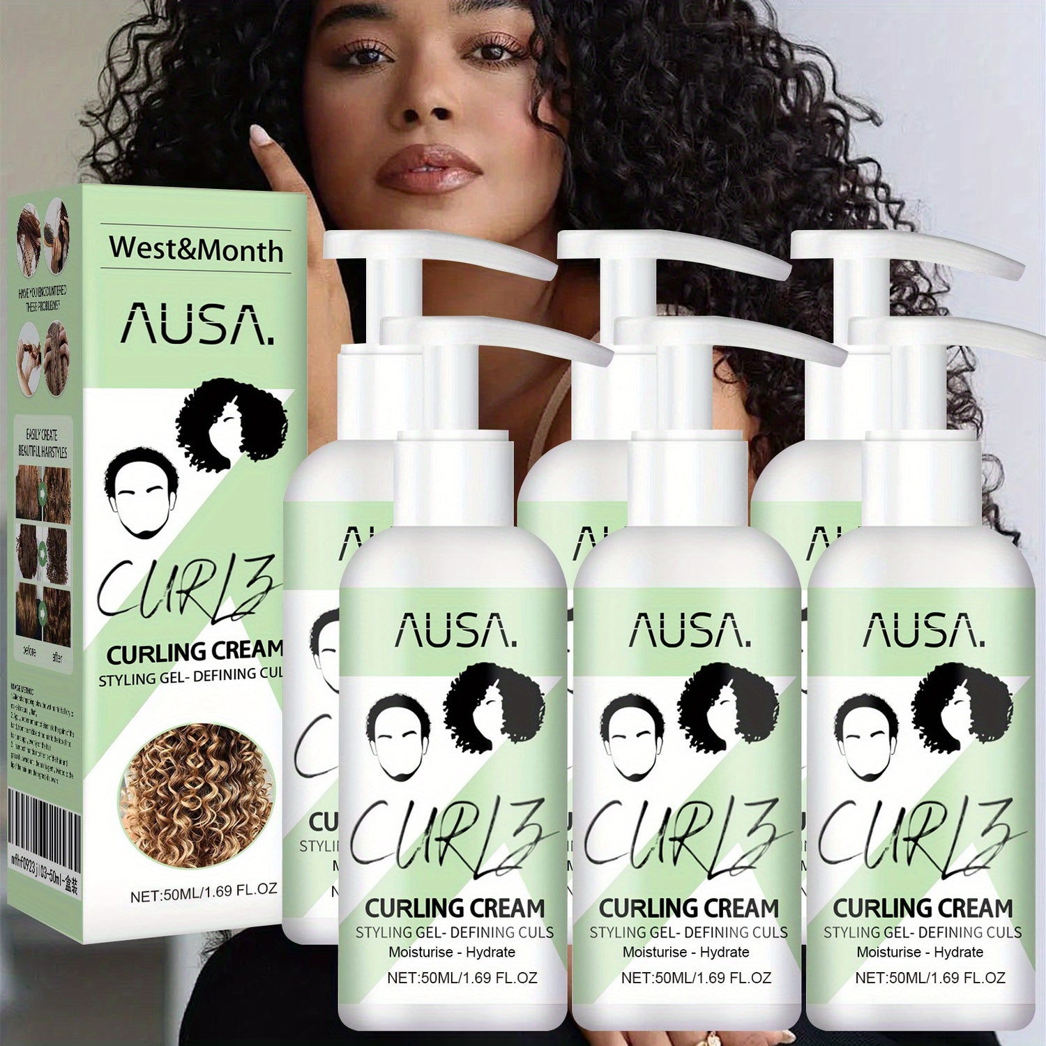 6pcs Curls Boost Defining Cream, Curly Hair Cream, Moisturizing curly hair elastin, Moisturizing Curl Conditioner Cream, Professional Styling Gel, Curls Boost Defining Cream for Curls, for Wavy & Curly Hair Products