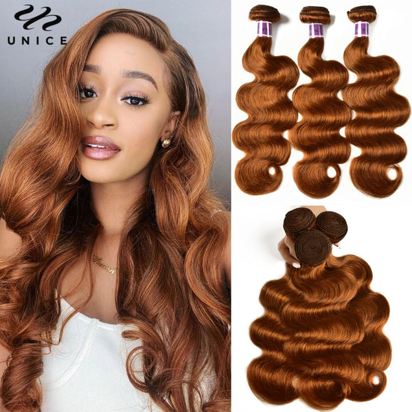 UNice Hair #30 Brown Colored Body Wave Human Hair Bundles 1/3/4 PCS Deal 100Grams Per Bundle Sew In Bundles Quick Weaves