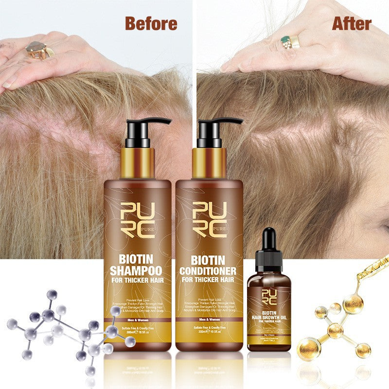 PURC Ginger Biotin Hair Care Set - Shampoo Conditioner & Essential Oil for Dry Frizzy Hair