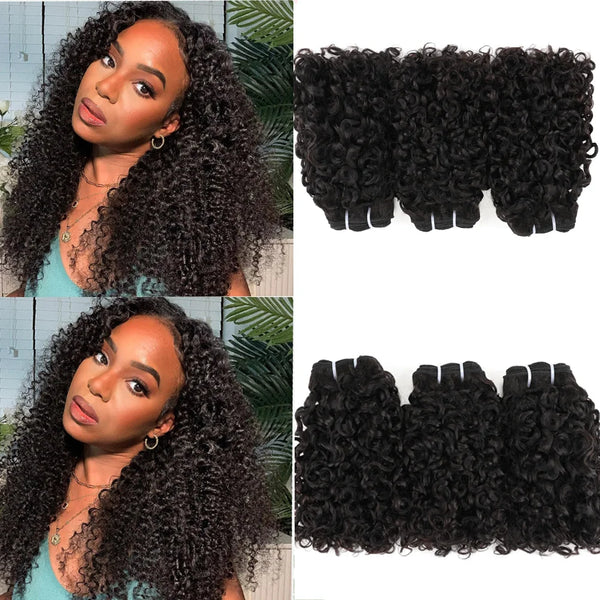 12A Pixie Curls Bundles Bouncy Afro Kinky Curly Hair 3 Bundles Deal Human Hair Weave Extension Natural Color Bundles for Women