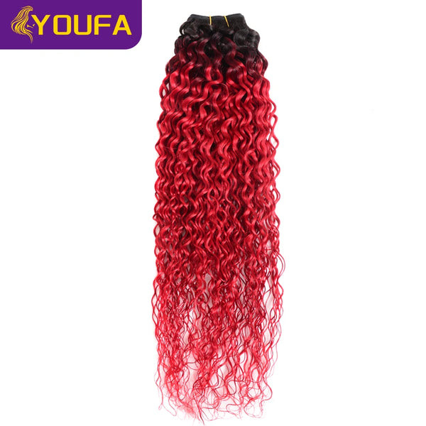 YOUFA Hot Red Curly Human Hair Bundles For Women 1Pc Lot 100% Brazilian Bouncy Curl Ombre 1B Red Human Hair Weave Bundles