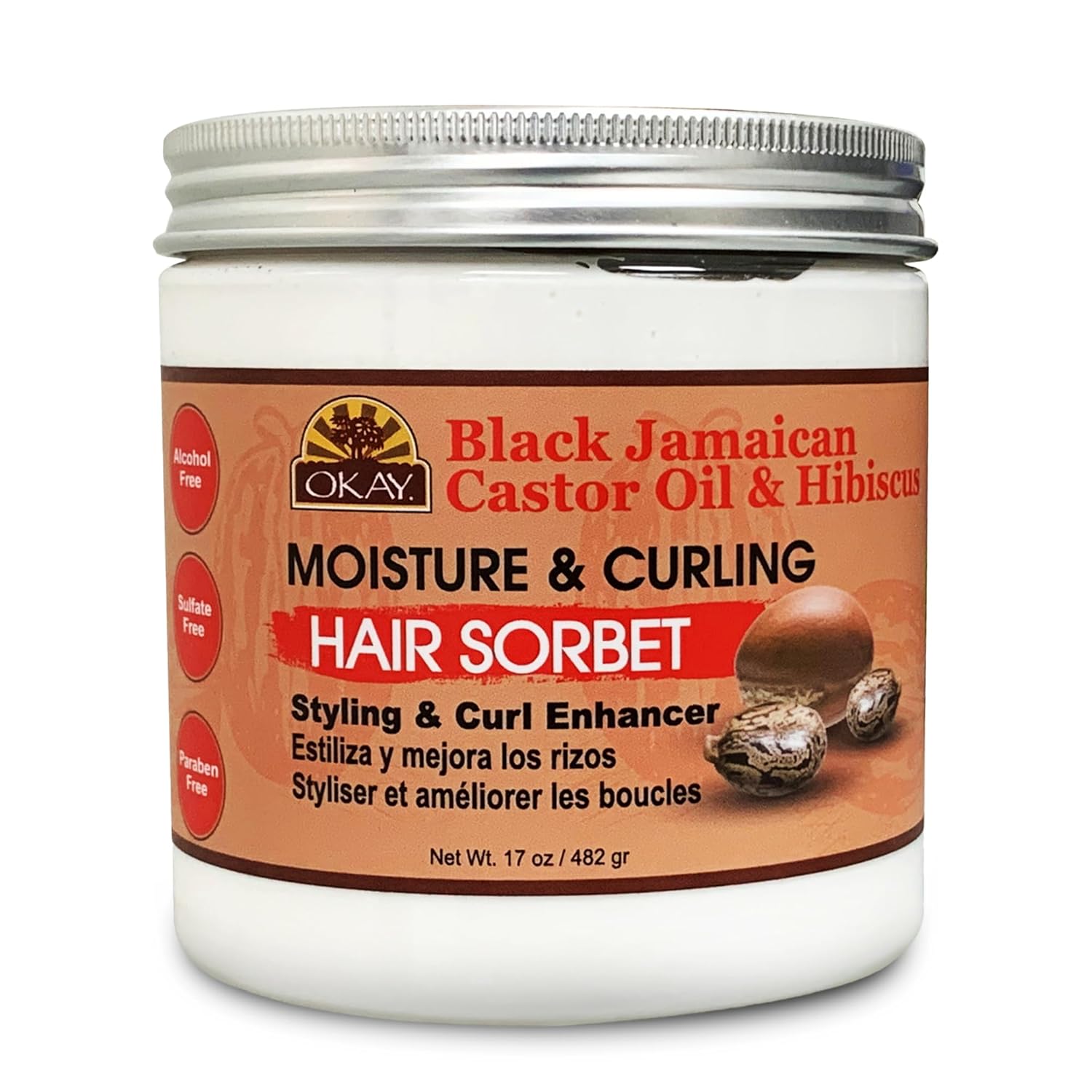 OKAY Black Jamaican Castor Oil & Hibiscus Curling Sorbet – Moisture & Curl Cream (17 oz)