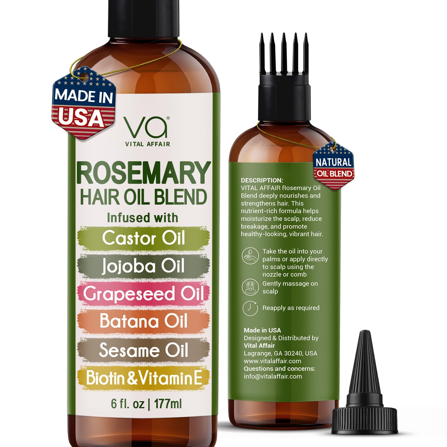 VITAL AFFAIR Rosemary Hair Oil with Castor, Batana, Jojoba & Biotin (6 oz)