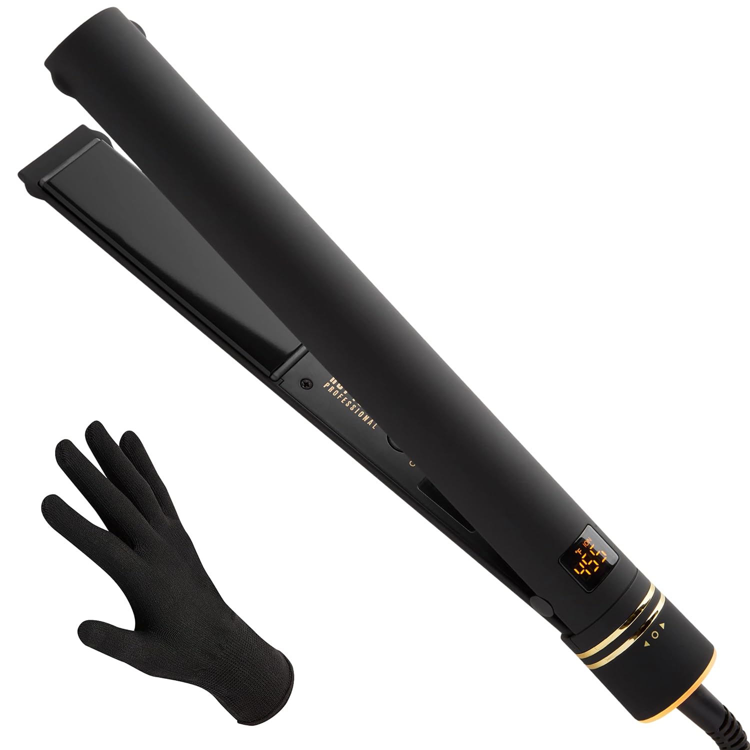HOT TOOLS Pro Artist Black Gold Ionic Flat Iron 1 1/4 Inch – Professional Hair Straightener for Sleek Styles, Curls & Waves