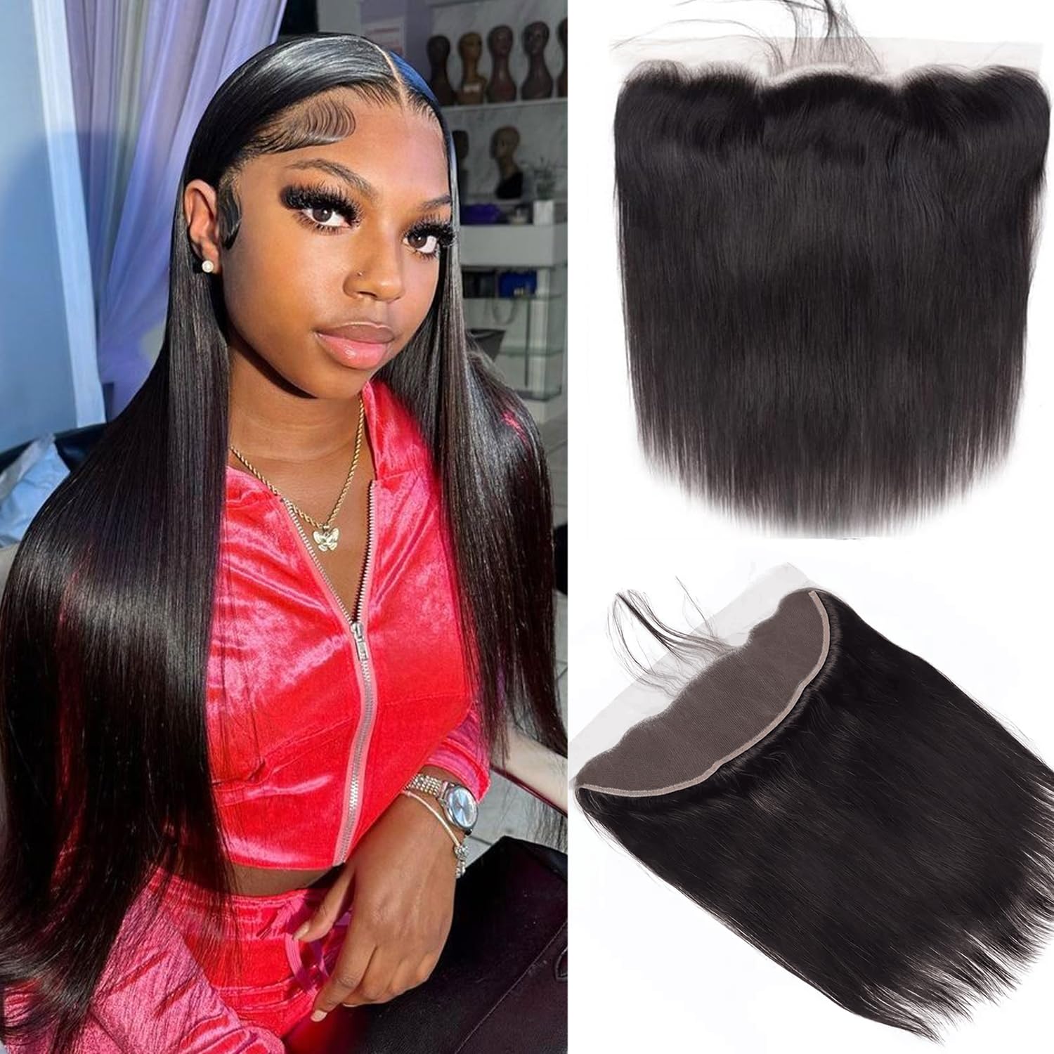 13x4 HD Lace Frontal Closure Straight Human Hair – Brazilian Straight, Pre-Plucked, 150% Density (10 Inch)