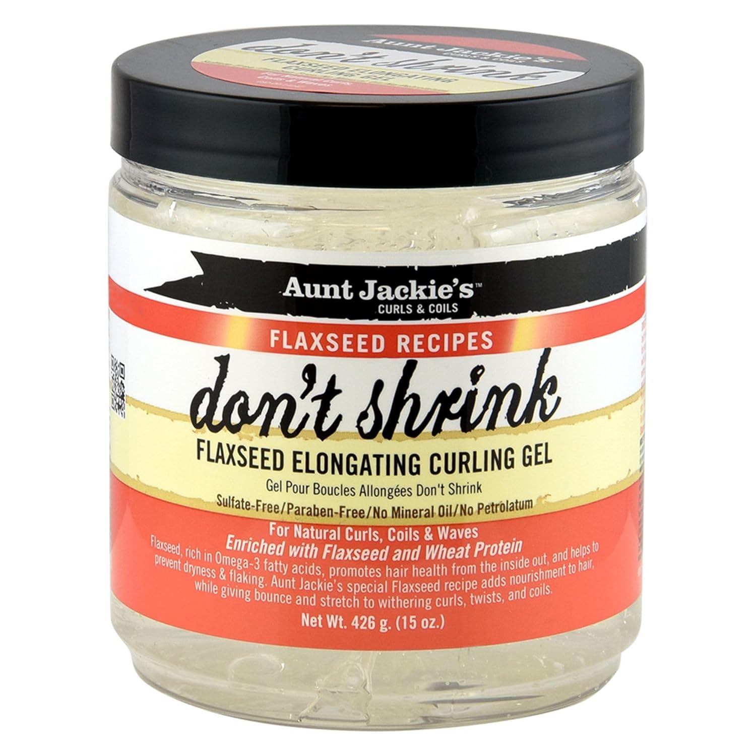 Aunt Jackie’s Don’t Shrink Flaxseed Curling Gel – Elongating Gel for Natural Curls, Coils & Waves (15 oz)