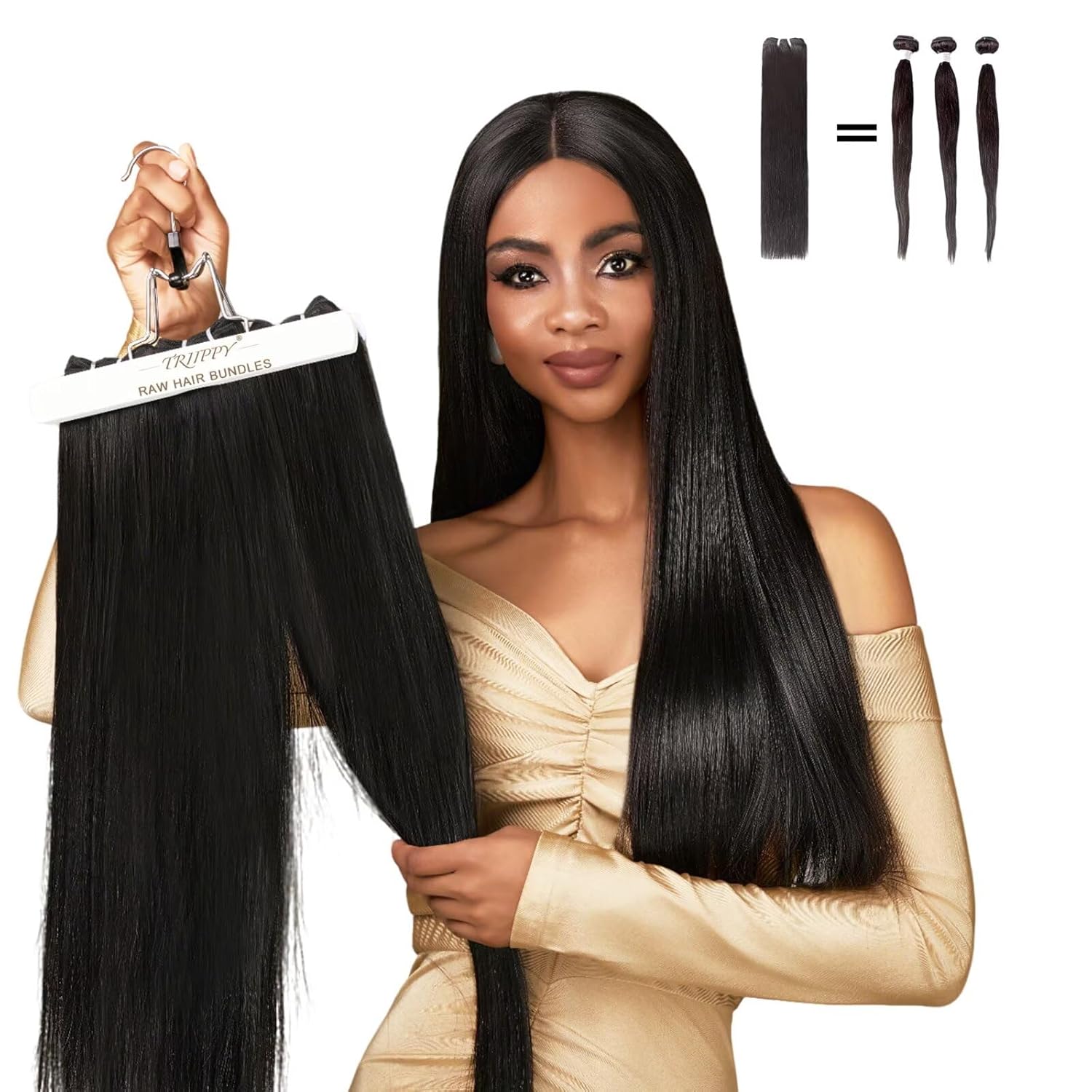 TRIIPPY Straight Human Hair Bundles – Raw Cambodian Hair Sew In Weave (16 18 20 Inch, 3 Bundles)