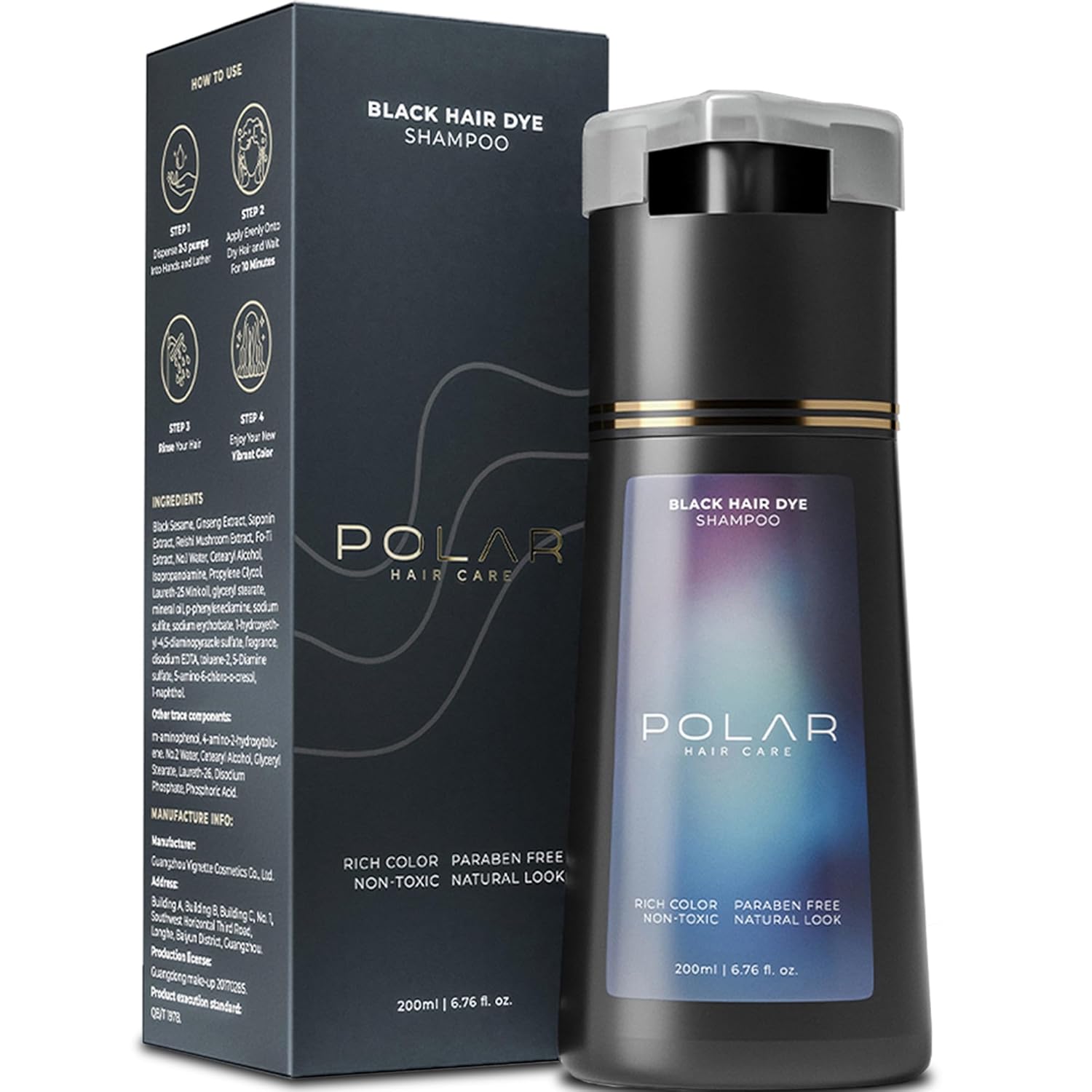 POLAR HAIR CARE Hair Dye Shampoo for Gray Hair (Jet Black)
