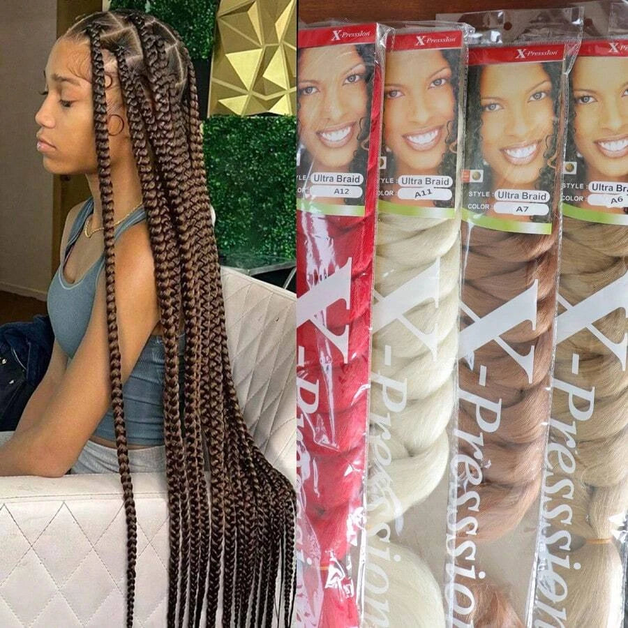 Xpression Synthetic Big Braids Crochet Hair Braids Extensions Yaki Straight Hair Women's Jumbo Braids Hair Daily Wear