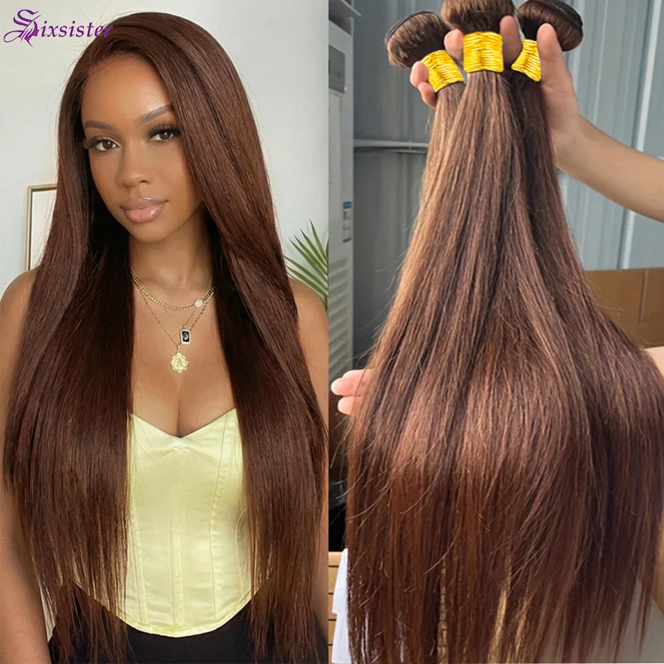 #4 Straight Human Hair Bundles Brazilian Brown Hair Weaving Bundle Brown Hair Extension Remy Chocolate Bone Straight Hair Bundle