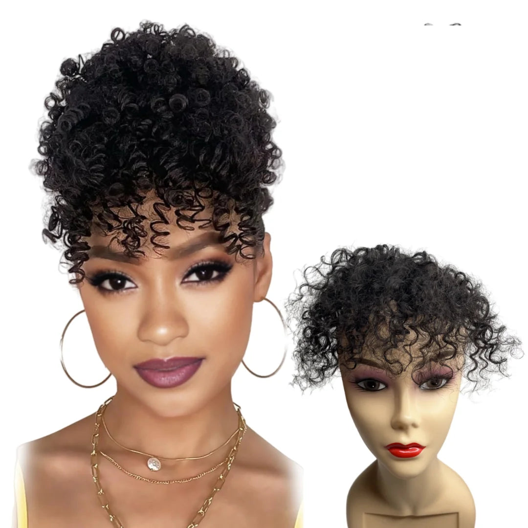 Curly Human Hair Bangs Short Afro Kinky Curly Bangs for Black Women Human Hair Clip in Bangs Hair Extension Natural Black Color