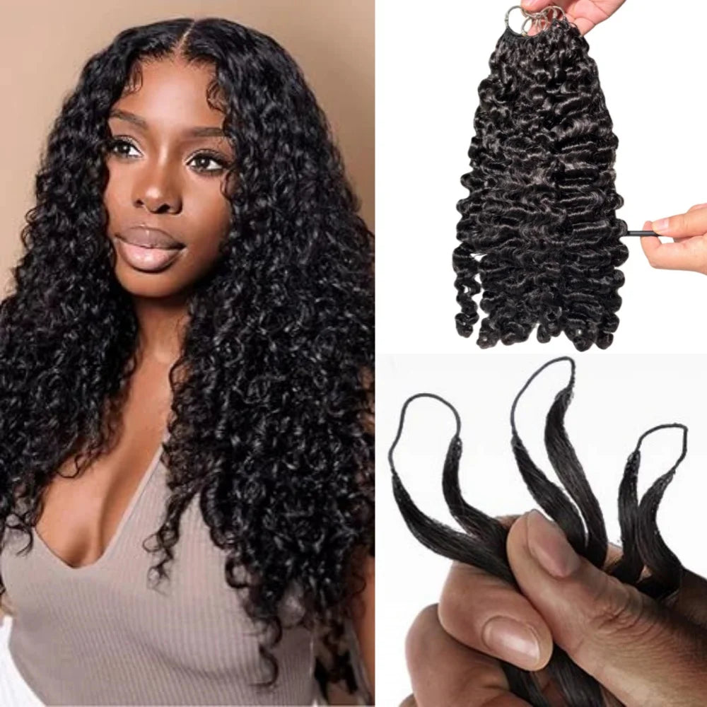 Feather Hair Wefts 15A Burmese Curly Real Remy Human Hair Weave Knotless Crochet Pre-Separated Feather Hair Extensions For Women