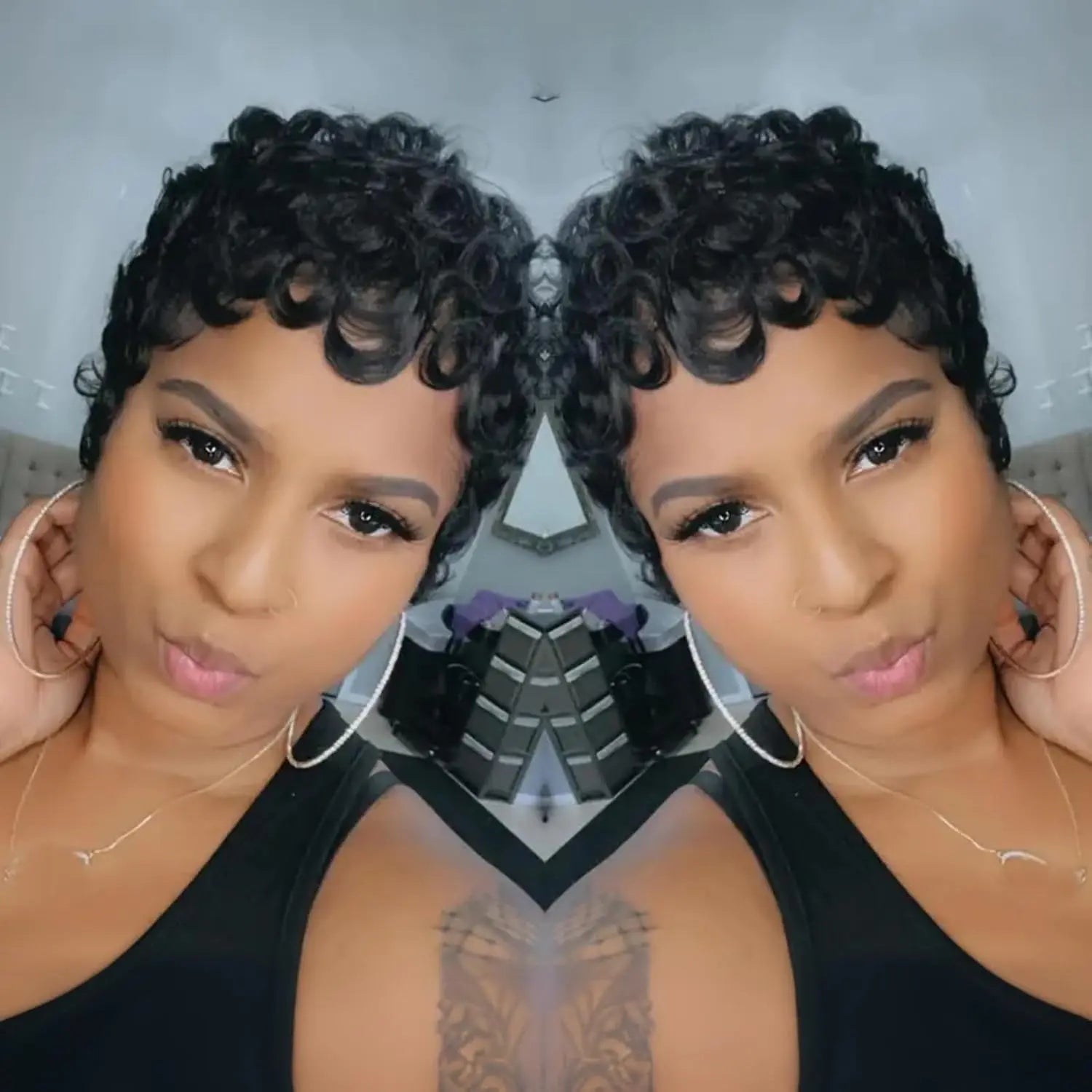 Hair Synthetic Wigs For Black Women Glueless Short Curly wigs With Bangs For Daily Use Natural Black 1B Color