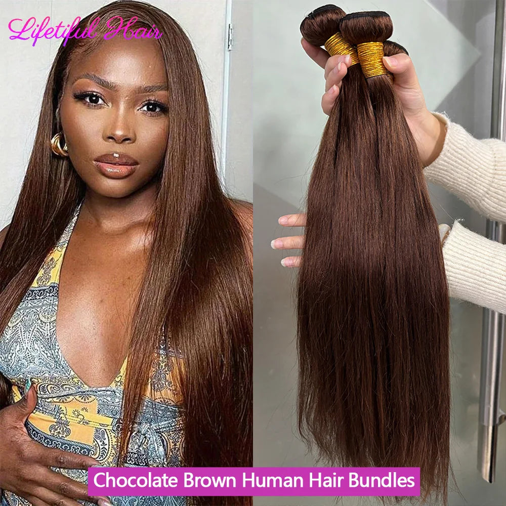 Chocolate Brown Bundles 100% Human Hair Extensions Brazilian Raw Human Hair Bundle Straight Hair Weave Bundles Remy Human Hair