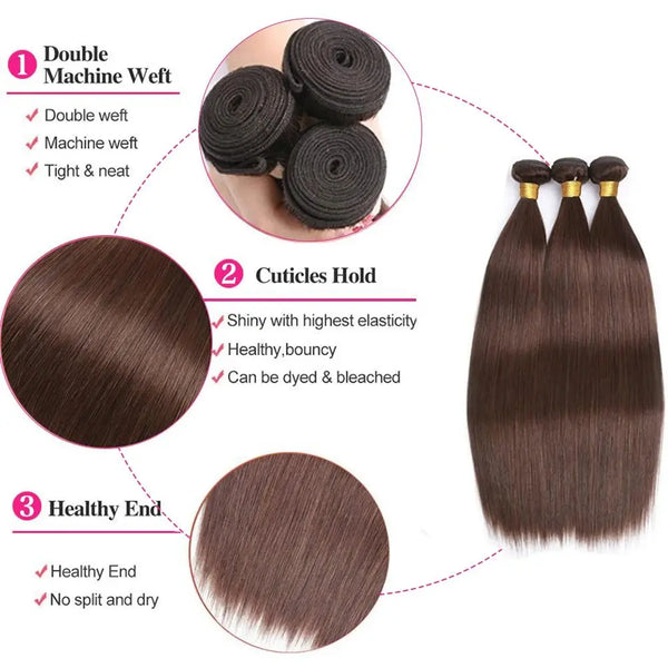Dark Brown Bundle Human Hair Color 4 Straight Bundles Virgin Remy Hair 3 Bundles Double Weft Chocolate Brown Straight Bundles