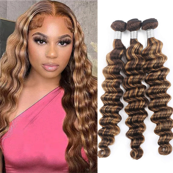 Brazilian Loose Deep Wave 30 inch Honey Blonde Highlight Bundles Human Hair Weave 2 3 4 Bundles Women Remy Curly Hair Extensions